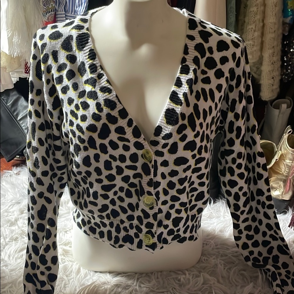 Leopard Print Button-Up Cardigan - Black & Cream